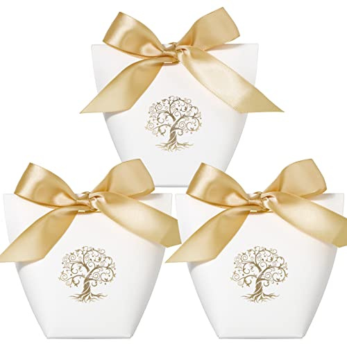 25 Stück Lebensbaum Geschenkschachteln 6x6x10cm Weiß Geschenkbox Papierschachtel Geschenkkartons Baum des Lebens Deko für Gastgeschenk Taufe Kommunion Hochzeit Geschenkverpackung usw.
