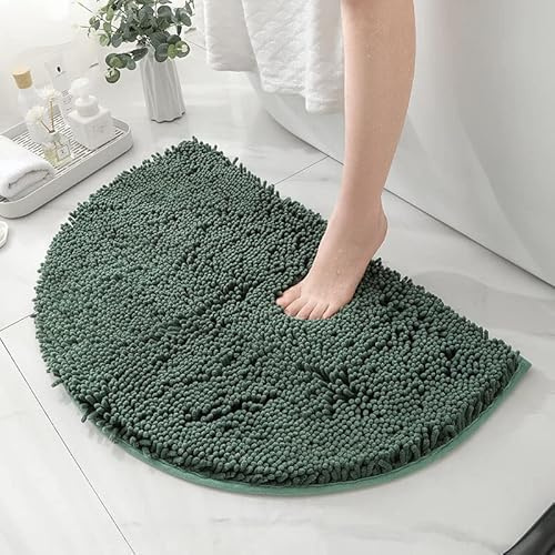 HYFAN Tappeto da bagno semicircolare, antiscivolo, microfibra e ciniglia, super assorbente, asciugatura rapida, morbido, tappeto shaggy, lavabile in lavatrice