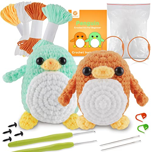 Genround Häkelpaket für Anfänger, Häkelset mit Schritt-für-Schritt-Video-Tutorials, Häkelset Anfänger Tiere Kinder Erwachsene(Pinguin)