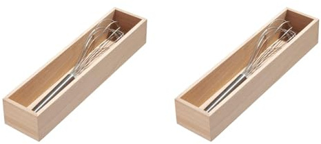 iDesign Schubladeneinsatz für die Küche, Besteckkasten aus Paulownia-Holz für die Küchenschublade oder den Schrank, Schubladen Organizer für Besteck, beige, 38.1x8.5x6.9cm (Packung mit 2)