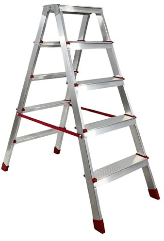 Marvin Scala in Alluminio 5 + 5 Gradini Doppia Salita Nancy Sgabello Pieghevole Richiudibile Salvaspazio Ripiegabile Robusta Multiuso con Pedata Larga Resistente (5 + 5 Gradini)