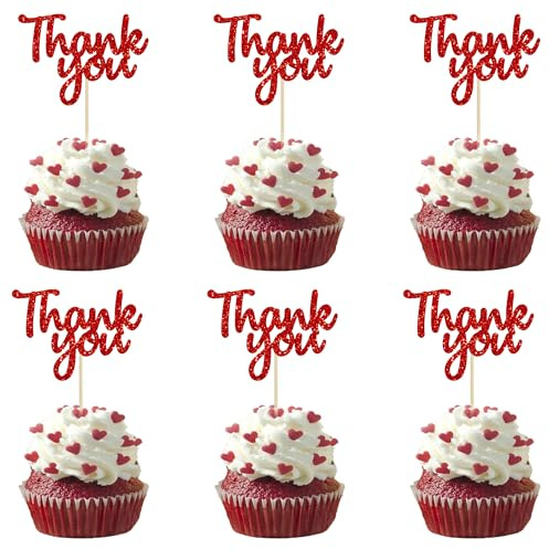 Gyufise 36 Pack Thank You Cupcake Toppers Black Glitter Thanksgiving Cupcake Picks Decorations for Baby Shower Boys Girls Birthday Party Supplies