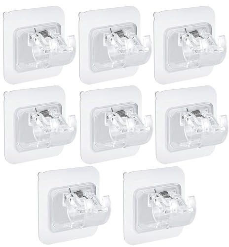 GWAWG 8 PCS Supports de Tringle à Rideaux Améliorés sans Perçage Support Tringle Rideaux Percage Accroche Rideau Adhesif Fixation Percage pour la Maison Salle Bain Cuisine et L'hôtel (Transparent)