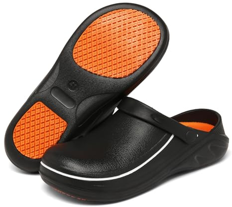 Chef Shoes for Men Oil Resistant Lightweight Kitchen Clogs Garden Work Shoes Hospital Clog Black 5 UK