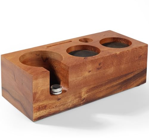 HOLIHOKY Tamperstation 51mm 54mm, Tamperstation Holz für Delonghi Sage Siebträger, Walnuss Barista Tamping Station für Espreso Zubehör mit Silikonkissen, Einstellbare Höhe