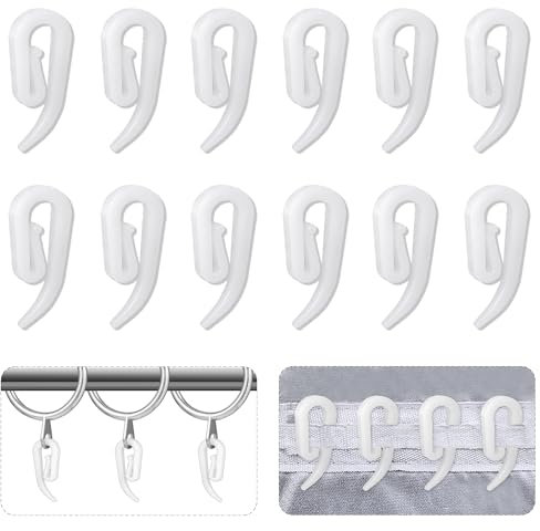 Curtain Hooks Plastic White Pack of 100, 2.8x1.2cm, Premium Drapery Hooks for Windows, Doors and Shower Curtains Fits Most of Curtains
