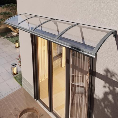 Vordach Haustür,Haustürvordach pultvordach,Pultbogenvordach aus 2.5 mm Transparent Polycarbonat und Grau Aluminium Rahmen,Große Waschbecken Vordach für Eingangstür (120x60cm/47 x24)