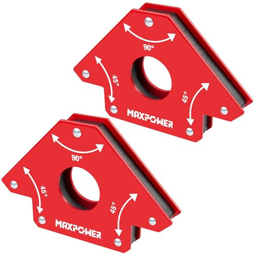 MAXPOWER Magneti per Saldatura 2 Pezzi con Forza di 34 kg, Angolo 45°, 90°, 135°, Accessori per Saldatura, Magnete Angolato per Pinzatura