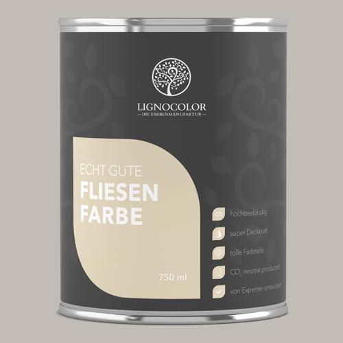 Lignocolor Fliesenfarbe matt | hochbeständige Farbe für Wand- & Bodenfliesen (Lichtgrau matt, 750 ml) | hochdeckend für den Innenbereich