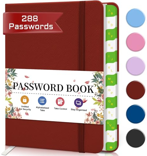 BLESWIN Password Book with Alphabetical tabs, Hardcover Small Password Books for Seniors, Internet Password Logbook Journal Website Address Login, Perfect Pocket Size Password Keeper –Red