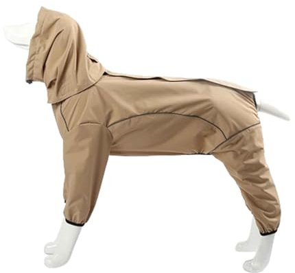 JUSHZ Regenmantel Hund Wasserdicht Regenjacke Hund Hunderegenmantel Hunderegenjacke Regenmantel Klein Regenjacken Große Hunde Kapuze Mit Beinen Reflektierender Faden Traktionsloch (L,Brown)