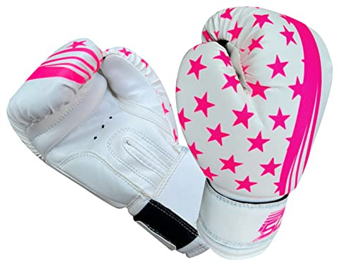 Kids Junior Boxing Gloves, for Training & Muay Thai Mitts Sparring, Kickboxing, Fighting Great for Heavy Punch Bag, Grappling Dummy Double End Speed Ball & Focus Pads Punching Girls Boys (Pink/White)
