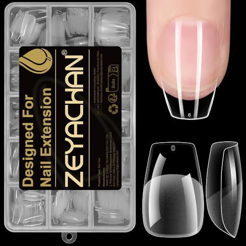 Zeyachan 450 Pièces Capsule Ongles Ballerines Américaines, 15 Tailles Faux Ongles Transparent, Semi Givrés