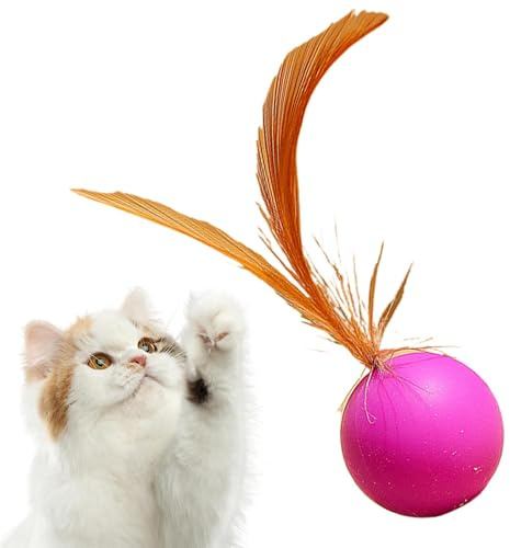 Kleines Gummiball-Katzenspielzeug,Federball-Katzenspielzeug,Interaktiver Katzenspielzeugball | Solide, elastische, bissfeste Gummi-Haustiere, interaktiver Hüpfball für mittelgroße Katzen
