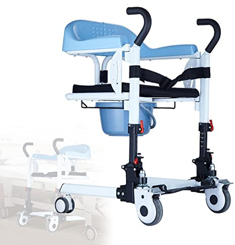Patienten-Transferlift, Patientenhebe- und Transferstuhl mit klappbarem Pedal und Schwammpolster, multifunktionales Rad Dusche Toilettenstuhl für ältere Menschen, Behinderte