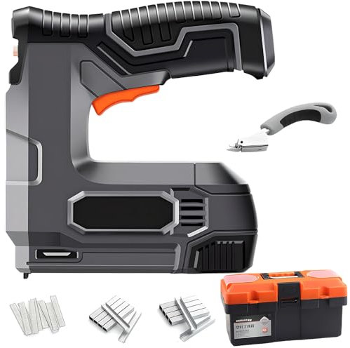Pistola sparachiodi senza fili, Pistola sparachiodi alimentata a batteria, 95 volte/minuto, Litio 2000Mah, Graffettatrice elettrica per tappezzeria e carpenteria, Include cassetta degli attrezzi