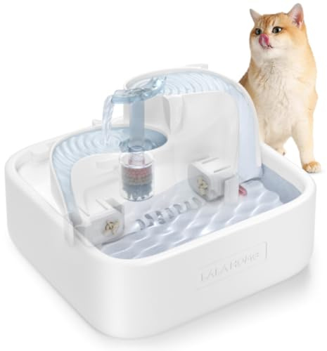 LALAHOME Oxygen-Riched Water Fountain for Cats Drinking Healthy, Pet Water Dispenser 3-Tired Standalone Water Bowl Indoor with Dual Pumps Quiet, Filter and Sponge Replaceable BPA-Free 2L/67 oz