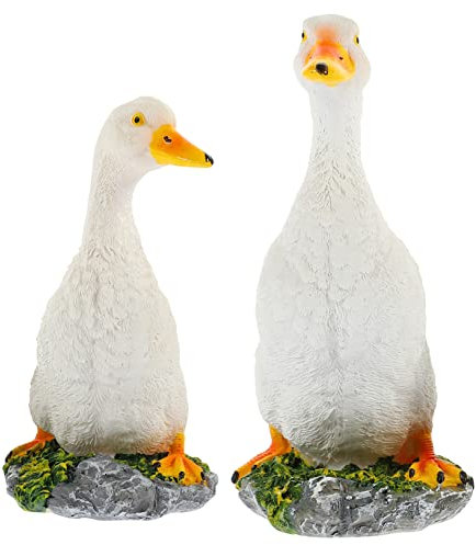 KITANDOVE 2st Gans Auf Der Veranda Ente Kunst Gartenverzierung Gans-Figur Entenplüsch Kleine Enten Gans Plüsch Enten Für Autos Entenskulptur Gänseköder Kojote Frosch Entenköder Harz Weiß