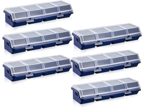 Muuoeou Paquete de 6 Cajas Organizadoras de Tornillos con Tapas,4 Compartimentos, Contenedor de Herramientas, Compartimentos Divisores, Caja de Herramientas para Tornillos de Clasificación