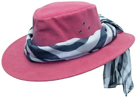 Outdoor Sommerhut mit Hutschal aus veganem Leder super leicht und luftig inkl. Kinnband wasserfest mit UV Schutz für Damen Farbe Zebra, Größe L I 58-59 cm