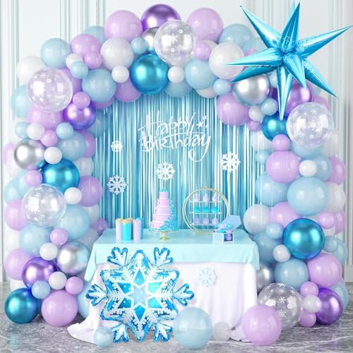102PCS eingefroren Ballons, Folienballons für Kindergeburtstag Party, Schneeflocke Ballons,, Elsa und Anna Thema Party-Dekoration
