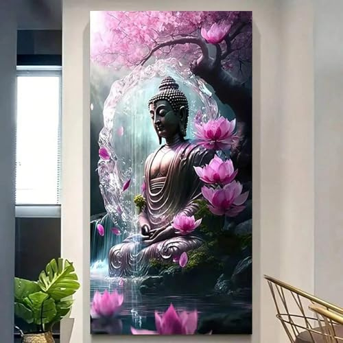 PEWFBS Religion Leinwanddruck Zen Buddha Leinwand Wandkunst für Badezimmer Schlafzimmer Büro Wohnzimmer Wanddekoration 90x180cm Kein Rahmen