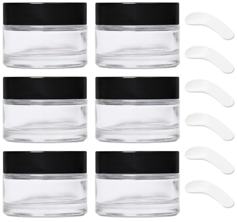 Pumwoy 6 Stück Döschen 40ml, Cremedosen zum Befüllen Reise Töpfchen Döschen Set, Kosmetikdosen Glastiegel Salbentiegel, Cremedose Mini Dosen für Lotion, Creme,Lippenbalsam, Kerzen,Ätherische Öle