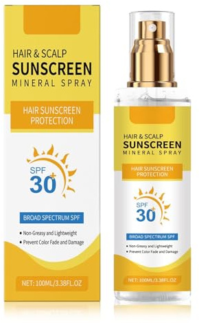 Hair & Scalp Sunscreen Spray SPF 30 | Color-Safe UV Blocker for Dyed/Highlighted Hair | Weightless Non-Greasy Protection | Beach & Pool Essentials | Coconut Enriched Scalp Shield (1)