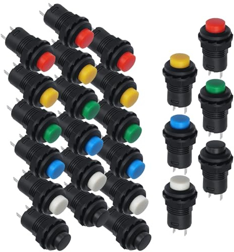 APIELE 24 Stück 12 mm Ein/Aus-Taste Rund-Druckknopf Selbsthemmender Schalter für Auto Boot und DIY – AC 125V/3A 6 Farben