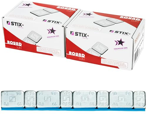 Stix Klebegewichte für Alufelgen Zink 60 g 5+10 g 200 Stück Rounded Slim | Verzinkt, Abgerundetes Slim-Design, Breites Klebeband, Für Werkstätten