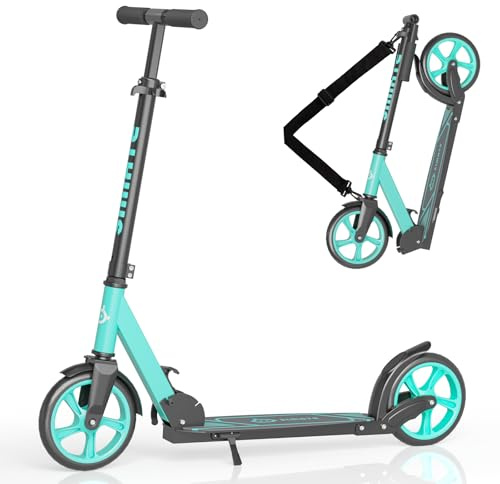SIMATE Kick Scooter for Kids Teens & Adults, 4 Adjustable Heights, 8IN All Terrain Big Wheels, Foldable and Lightweight, Gifts for Girls Boys