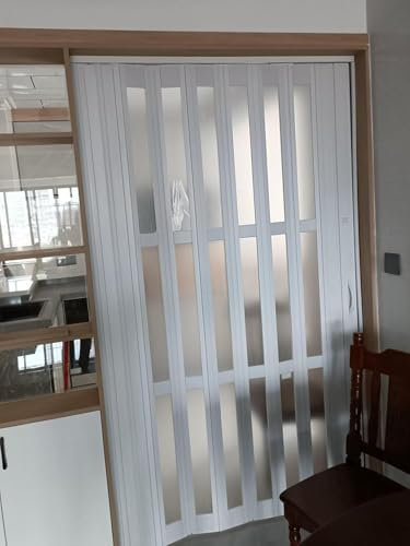 Puerta plegable de acordeón mate transparente para cocina, sala de estar, ducha, 131 x 203 cm, paneles de aluminio duradero y acrílico, elegante solución de puerta corredera