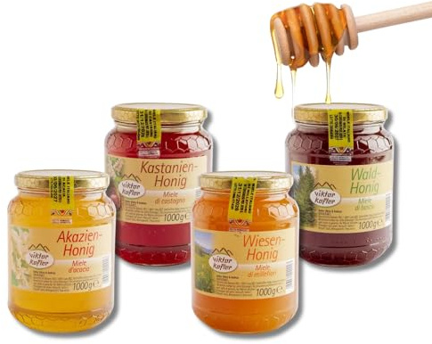 BAVAREGOLA Honig Vorteilsset 4x500g Glas - natürlicher, roher Honig aus Südtirol