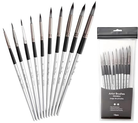 Ztolbriy 10 Stück Pinsel Wasserfarben Set, Aquarellpinsel Set mit verschiedenen Größen, Aquarellpinsel für Aquarell, Acryl, Gouache und Öl, ideal für Malerei, Handwerk, Hobby