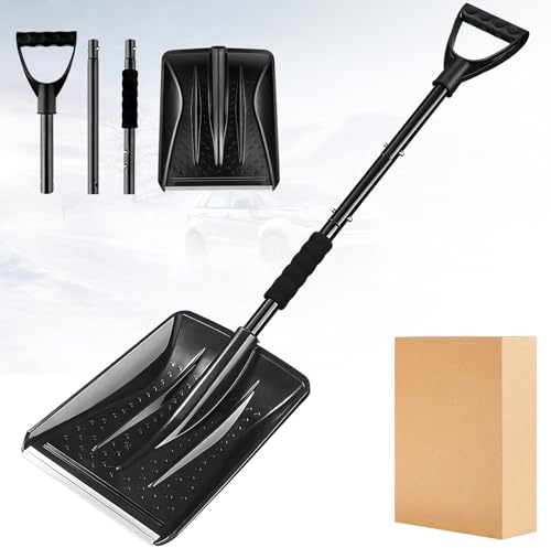 Snow Shovel with Detachable Adjustable Pole, Heavy-Duty Durable Anti-Slip Handle Design Snow Removal Tools, Multi-Functional Portable Easy Assembly Spade for Gardening, Mud, Camping & Stormy Weather