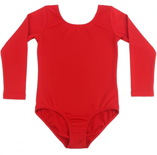 Genérico Maillot de Ballet y Gimnasia para Niña, Body Clásico Elástico de Manga Larga con Cuello Redondo, Ropa de Danza Profesional (ROJO, 8 Años)
