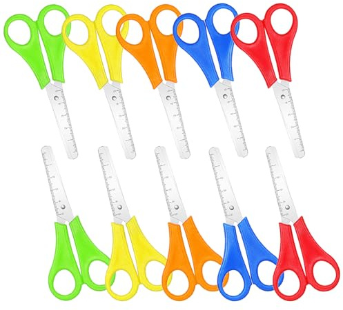 10 Pcs Kids Scissors,Blunt Tip Safety Scissors with cm-Scale, Plastic Handle Handmade Scissor Preschool Training Scissor with cm-Scale for Scrapbooking Art DIY Crafts & School Projects