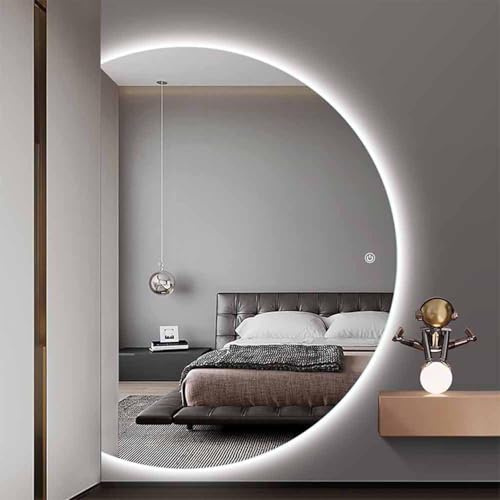 ZHENCHAO Specchio da Bagno semicircolare a LED antiappannamento, retroilluminato a 3 Colori, Specchio a Figura Intera per Ingresso, 130 cm/51 Pollici, Grande Mezzaluna da Parete per arredam