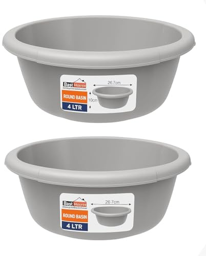 Best House | Round Basin | Kitchen Washing Up Bowl | 4 Litres | Nordic Grey | 2 Pcs | Multipurpose Bath Tub/Washing Tub for Kitchen, Bathroom, and Household Use (Pack of 2)