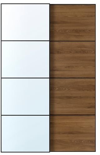 MEHAMN/AULI Paire de portes coulissantes en verre miroir noir/noyer double face 150 x 236 cm