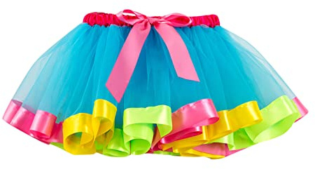 Jupe de ballet pour fille - Costume de fête - Jupe de danse arc-en-ciel en tulle, bleu clair, 9-11 ans