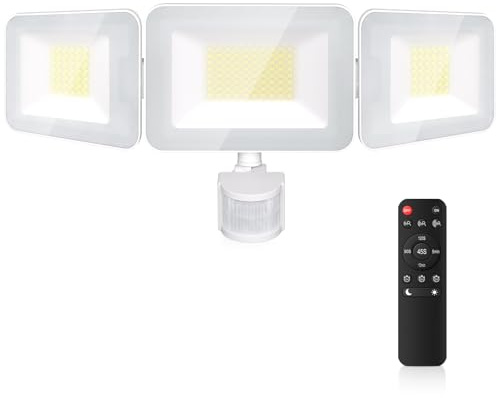 MEIHUA LED Strahler Mit Bewegungsmelder Fernbedienung 100W 9600LM | 6500K Kaltweiß Außenstrahler Mit Verstellbaren 3 Köpfe LED Fluter IP66 Wasserdicht Scheinwerfer Flutlicht Für Garage Terrasse