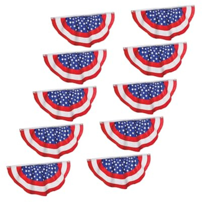 FONDOTIN Lot de 10 Drapeaux Décoratifs D’éventail Bleu Blanc Rouge, en Polyester Résistant, pour Décoration de Jardin et Fête de L’indépendance Américaine Extérieure