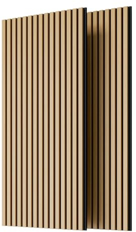 2PC Wood Slat Acoustic Panels for Wall & Ceiling - 3D Fluted Sound Absorbing Panels (White Oak)