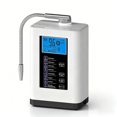 COAKUE Ionizador de Agua alcalina AG7.0 Plateado, Mecanismo de filtración de Agua para el hogar con pH 3.5-10.5, 7 configuraciones de Agua, 8000 litros por Filtro, autolimpieza White