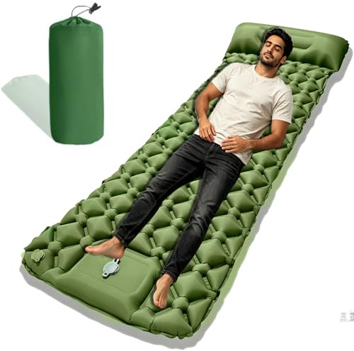 Matelas Gonflable 1 Place 190*60cm,Matelas Gonflant Camping Ultra Léger avec Pompe à Pied Oreiller,Ripstop,Anti-Fuite,Étanche,Portable et Compact pour Camping,Voyage, Randonnée,Capacité Charge 160KG
