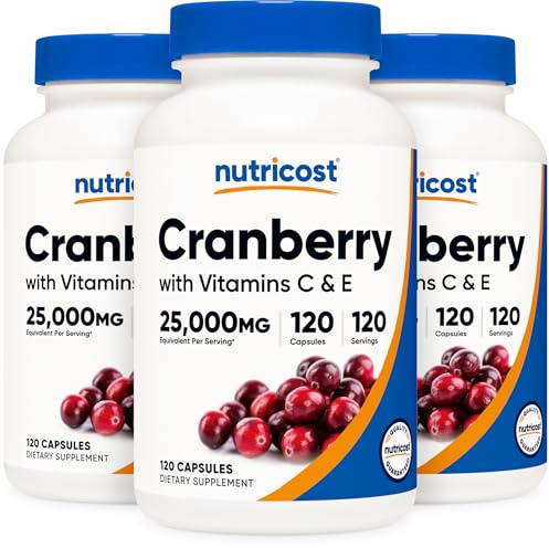 Nutricost Cranberry Extract 120 Capsules for 120 Servings Per Bottle (3 Pack) - with Vitamin C & Vitamin E