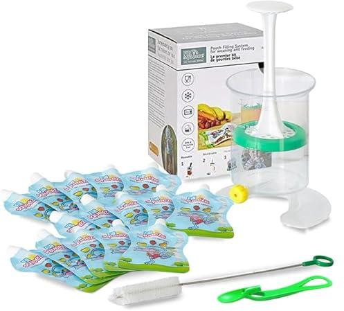 Fill n Squeeze Babynahrungsmaschine und wiederverwendbare Beutel - Babynahrung, Kleinkindsnacks, Gefrierschrank und Mikrowellensafe - Beutelhersteller zur einfachen Aufbewahrung (Value Pack)