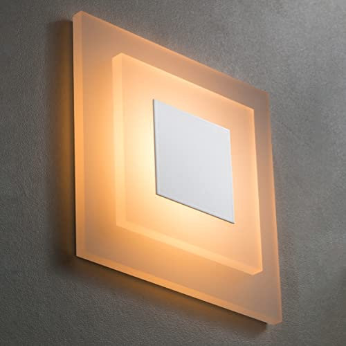 8er SET LED Treppenbeleuchtung Premium SunLED Pyramid 230V 1W Echtes Glas Treppenlicht mit Unterputzdose Treppen-Stufen-Beleuchtung Wandeinbauleuchte (Warmweiß, Alu: Weiß)
