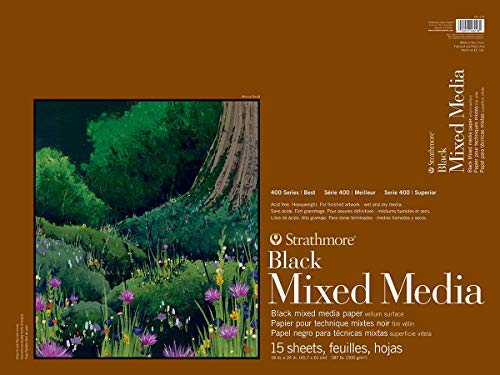 Strathmore 400 Series Mixed Media Papier, schwarz, klebegebundener Block, 45,7 x 61 cm, 15 Blatt (300 g) – Künstlerpapier für Erwachsene und Studenten – Aquarell, Gouache, Graphit, Tinte, Bleistift,